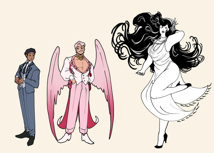Psyche, Eros and Aphrodite character designs